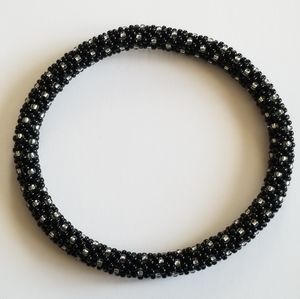 Beaded roll on bangle bracelet black seed beads glass